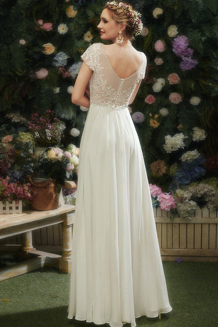 Robe Nuptiale Vaporeuse À Manches Courtes - gallery 3