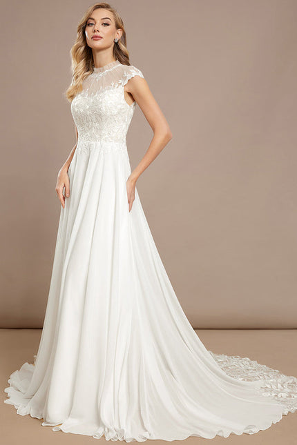 Robe Nuptiale Col Montant Romantique