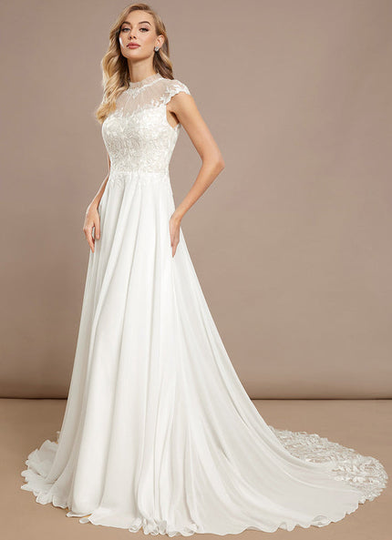 Robe Nuptiale Col Montant Romantique