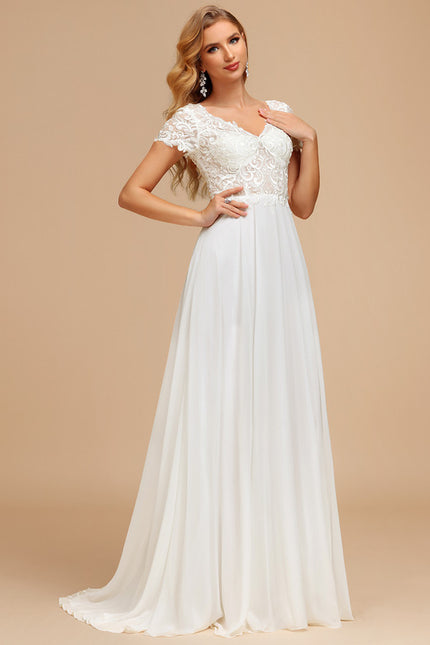 Robe Nuptiale Fluide À Manches Courtes