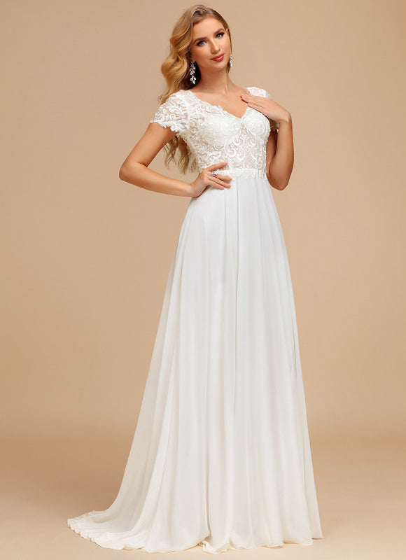 Robe Nuptiale Fluide À Manches Courtes