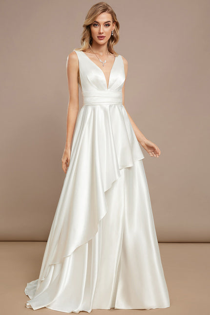 Robe De Mariee Satinée À Fente - gallery 3