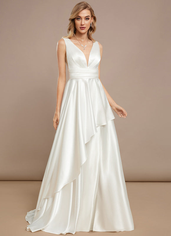 Robe De Mariee Satinée À Fente - gallery 3