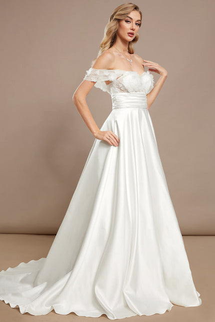 Robe Nuptiale Satinée À Fleurs 3D - gallery 2
