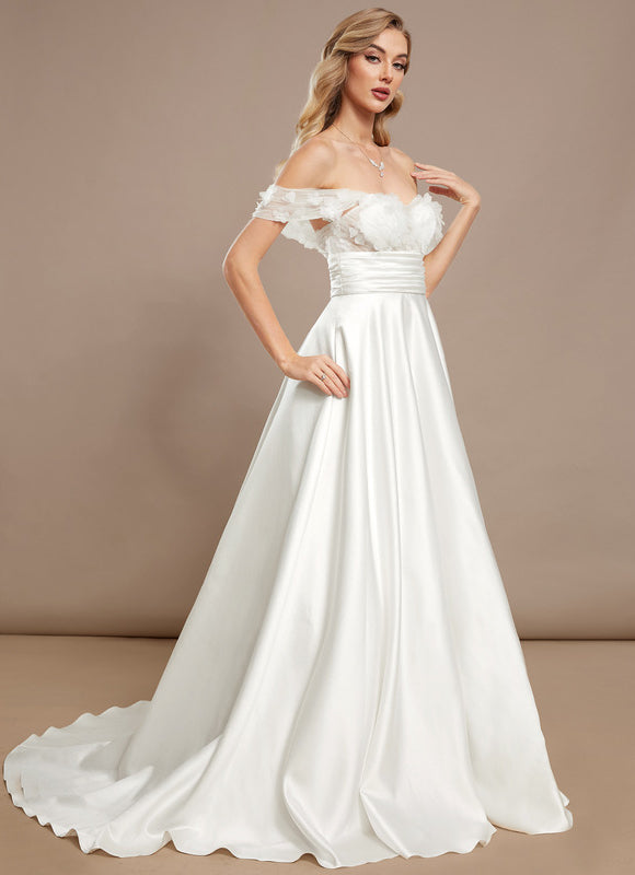 Robe Nuptiale Satinée À Fleurs 3D - gallery 2
