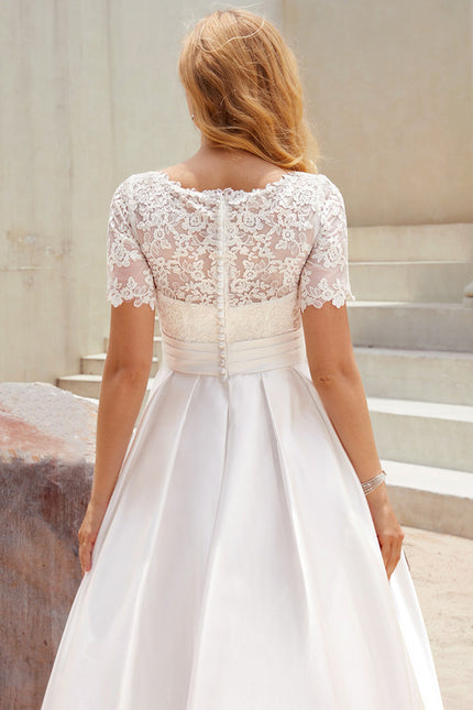 Robe Nuptiale Satinée Col Élégant - gallery 3