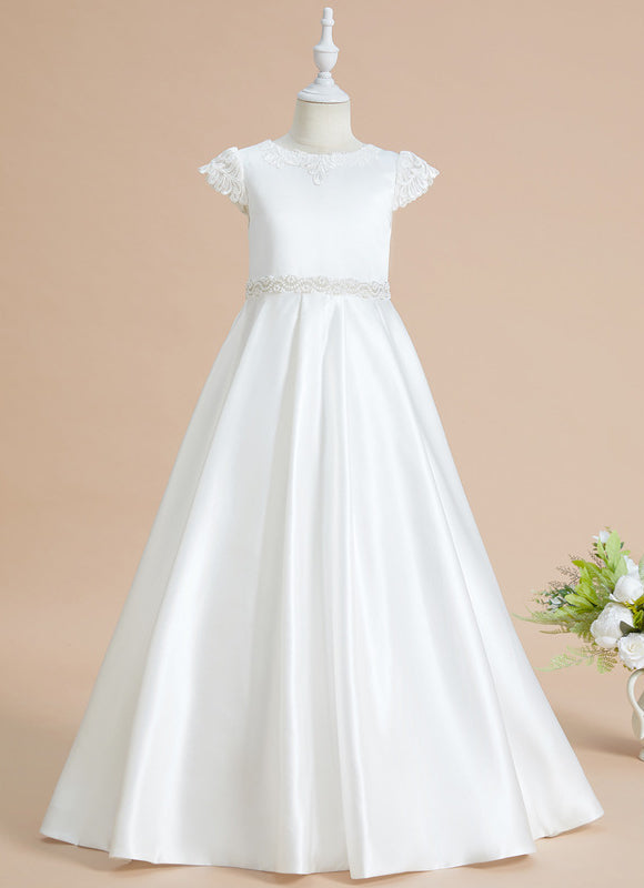 Robe Enfant Satinée Élégante Avec Dentelle